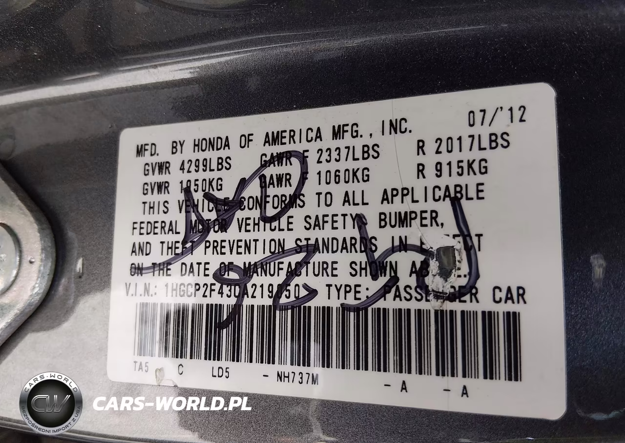 2012 Honda Accord 2.4 Lx-P VIN:1HGCP2F43CA219050 - 9