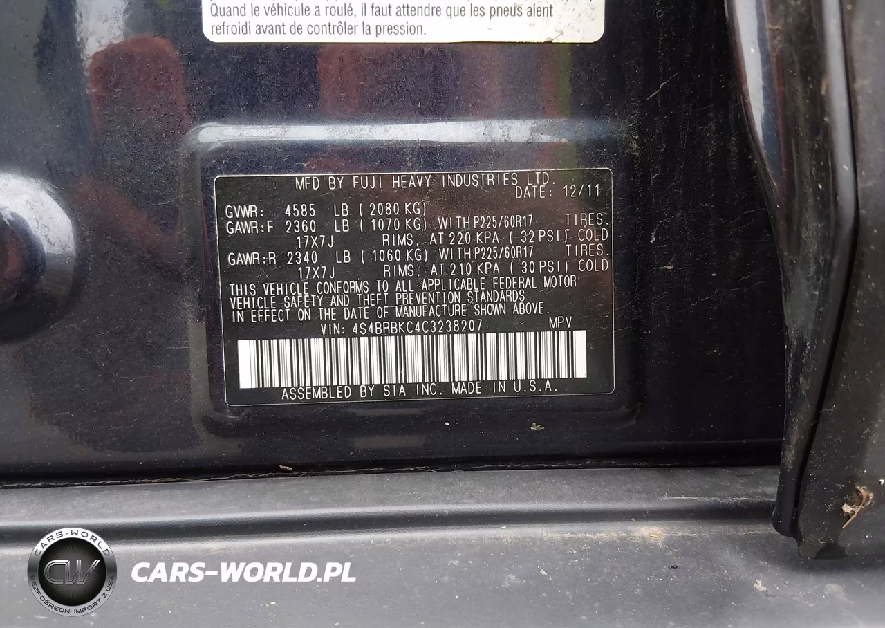 2012 Subaru Outback 2.5I Limited VIN:4S4BRBKC4C3238207 - 9