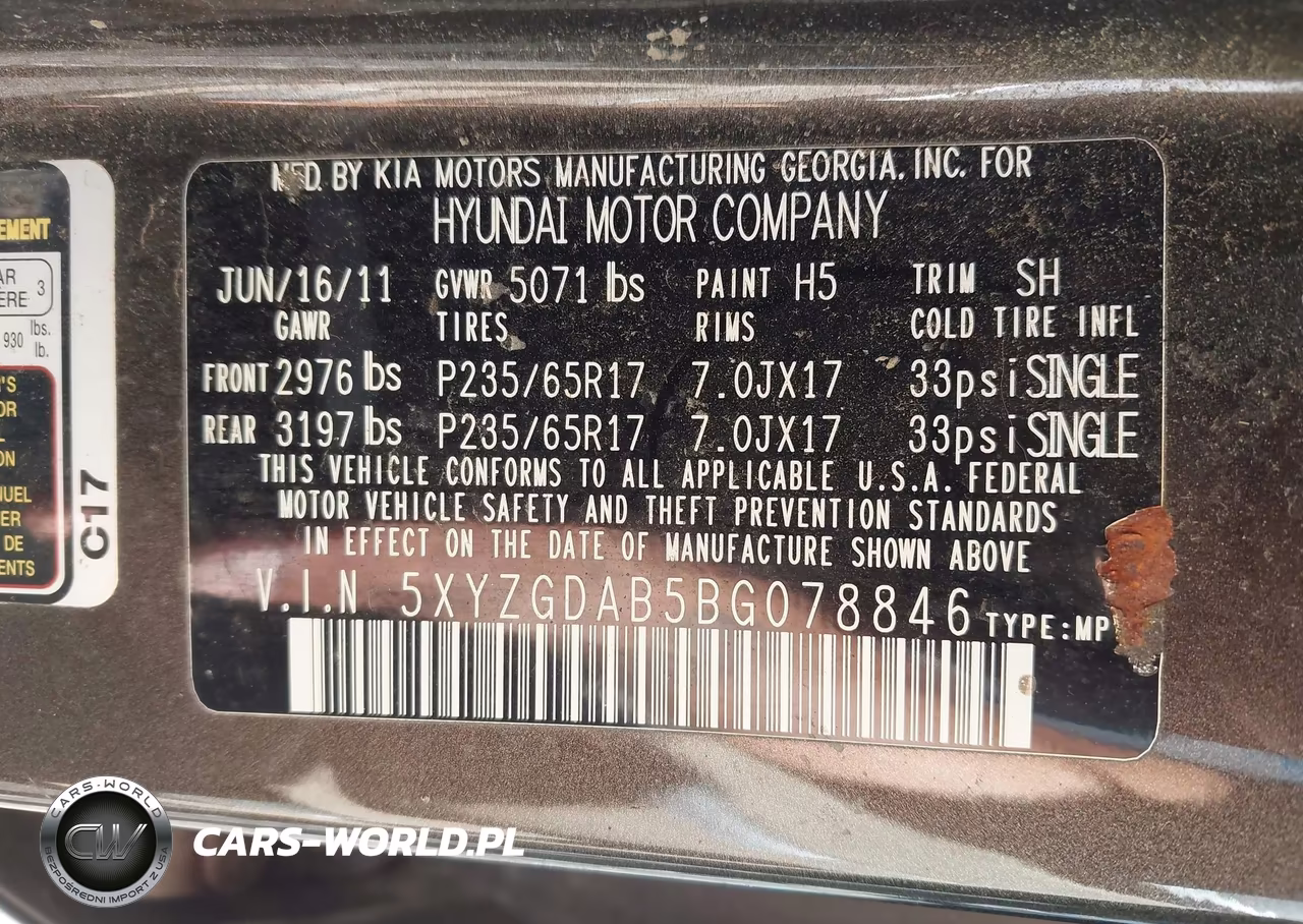 2011 Hyundai Santa Fe Gls VIN:5XYZGDAB5BG078846 - 9