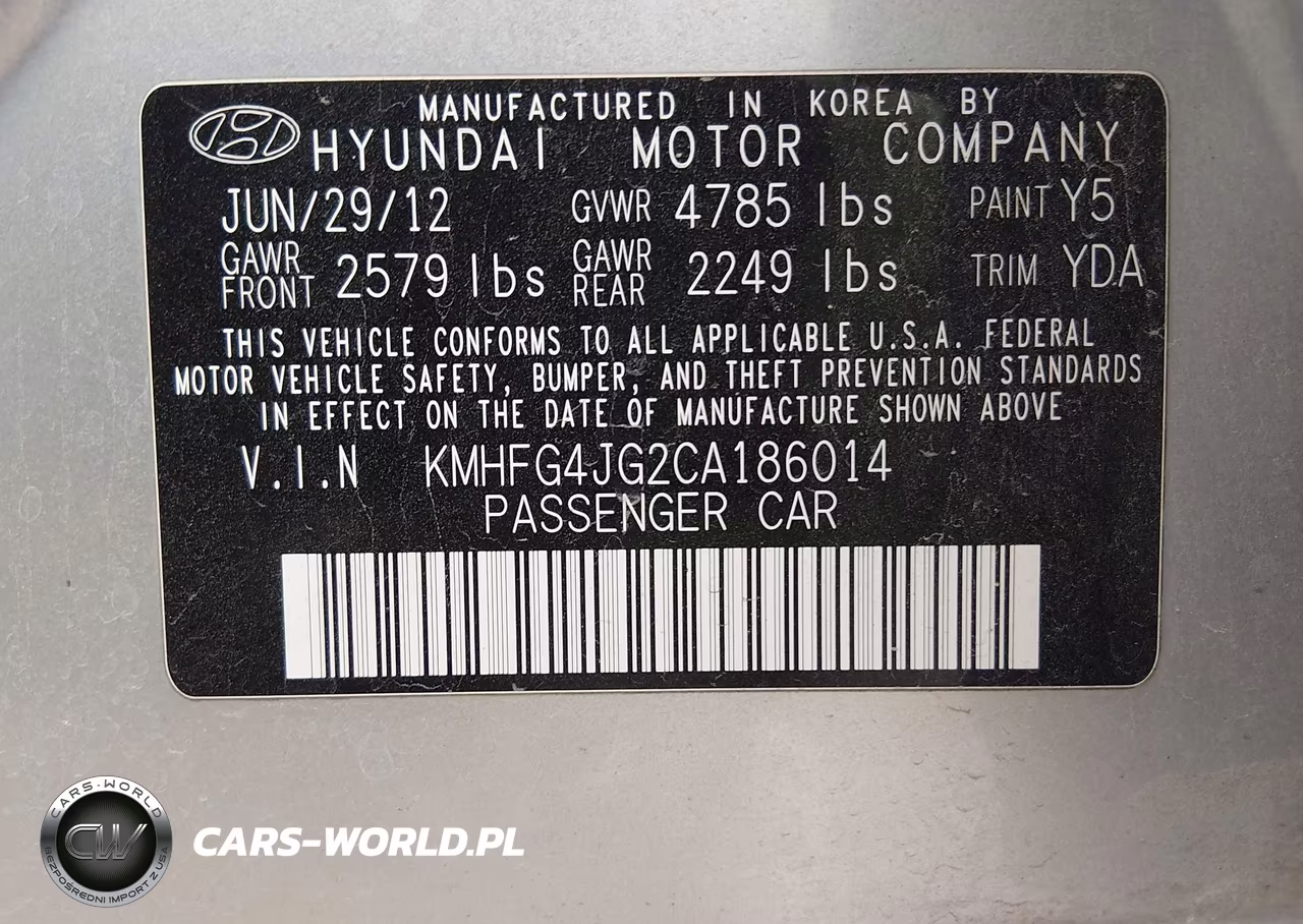 2012 Hyundai Azera VIN:KMHFG4JG2CA186014 - 9