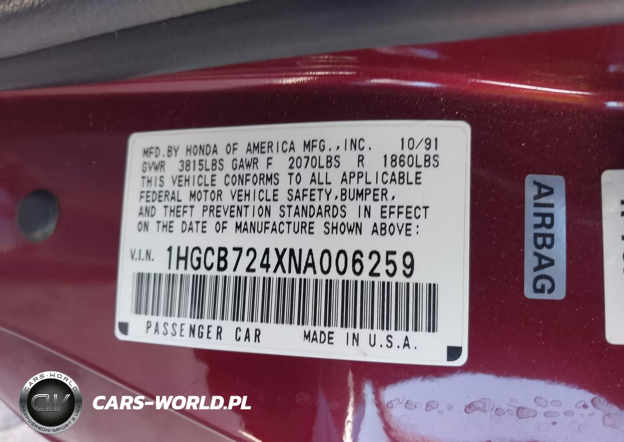 1992 Honda Accord Dx VIN:1HGCB724XNA006259 - 9