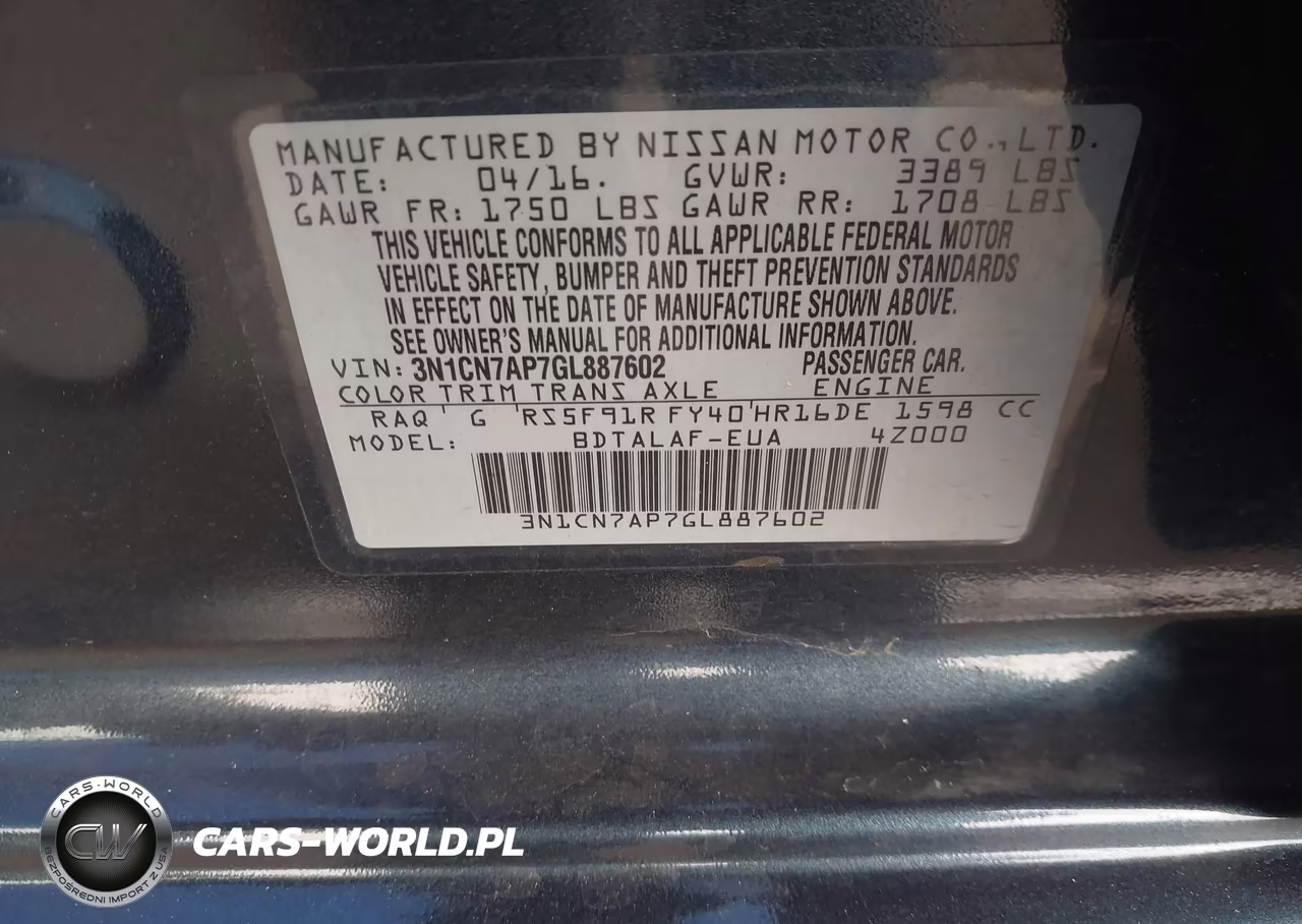 2016 Nissan Versa 1.6 S VIN:3N1CN7AP7GL887602 - 9