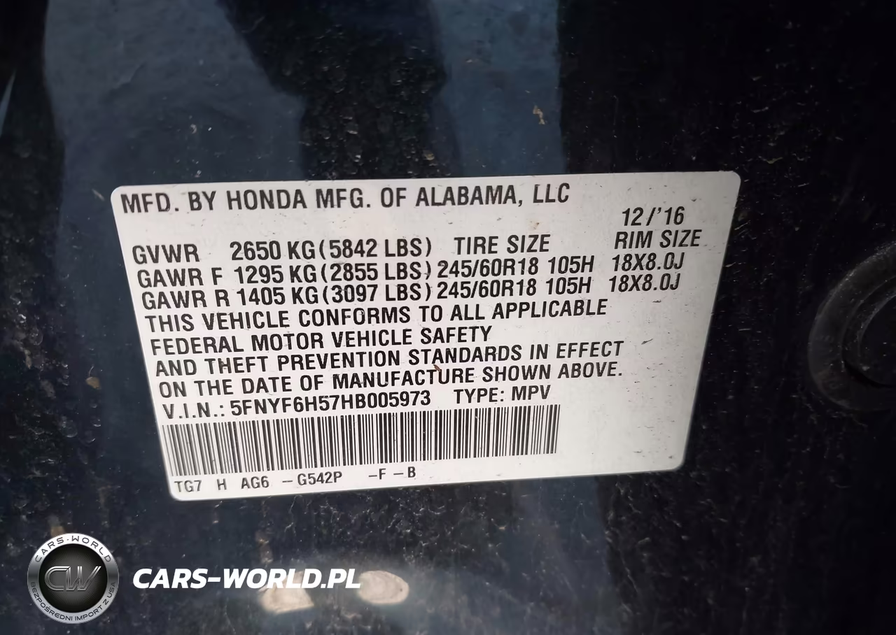 2017 Honda Pilot Ex-L VIN:5FNYF6H57HB005973 - 9