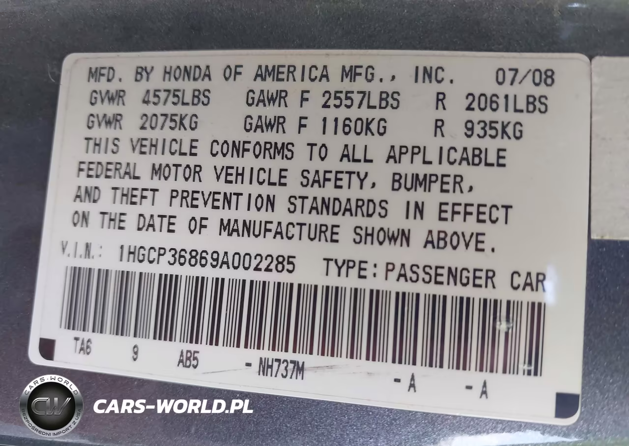 2009 Honda Accord 3.5 Ex-L VIN:1HGCP36869A002285 - 9