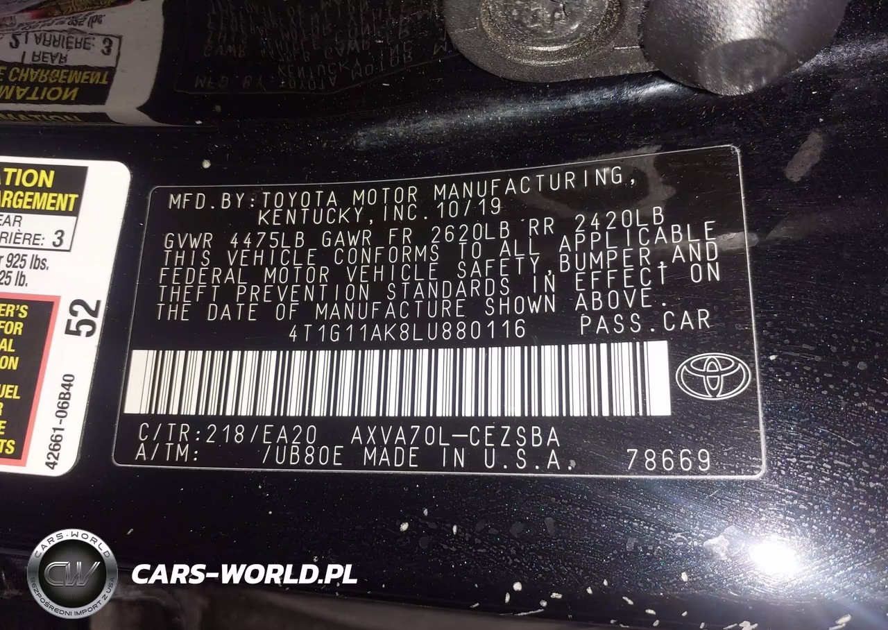2020 Toyota Camry Se VIN:4T1G11AK8LU880116 - 9