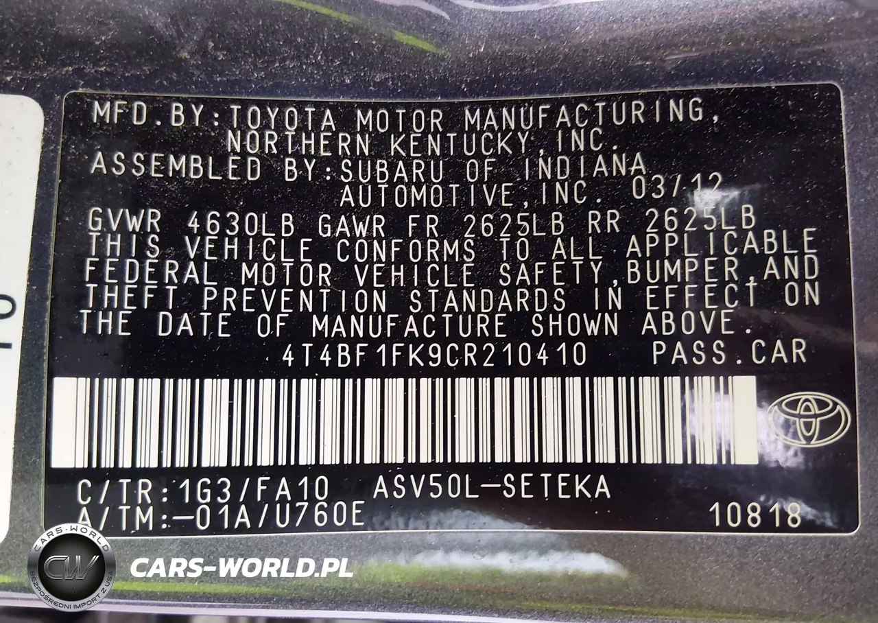 2012 Toyota Camry L VIN:4T4BF1FK9CR210410 - 9