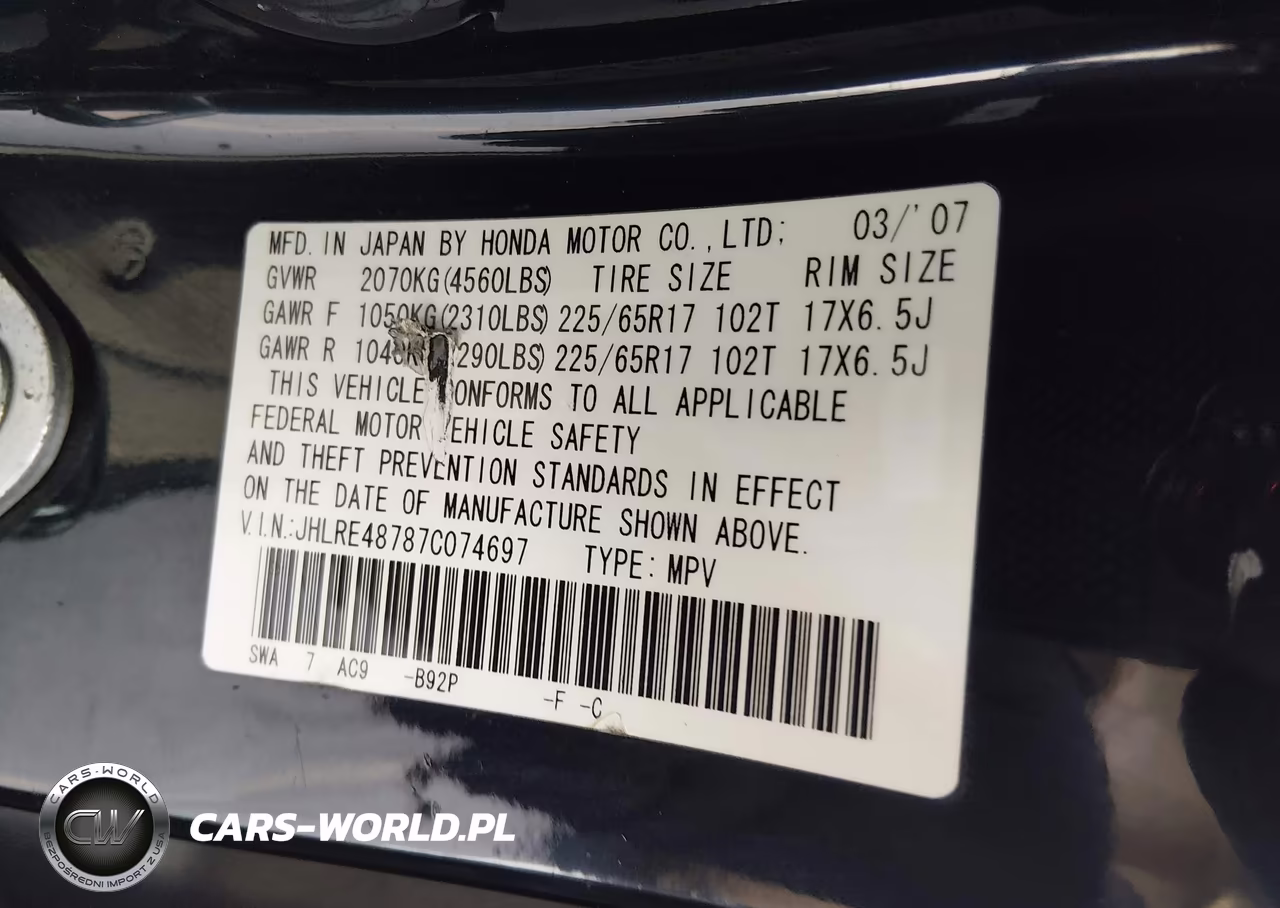 2007 Honda Cr-V Ex-L VIN:JHLRE48787C074697 - 9