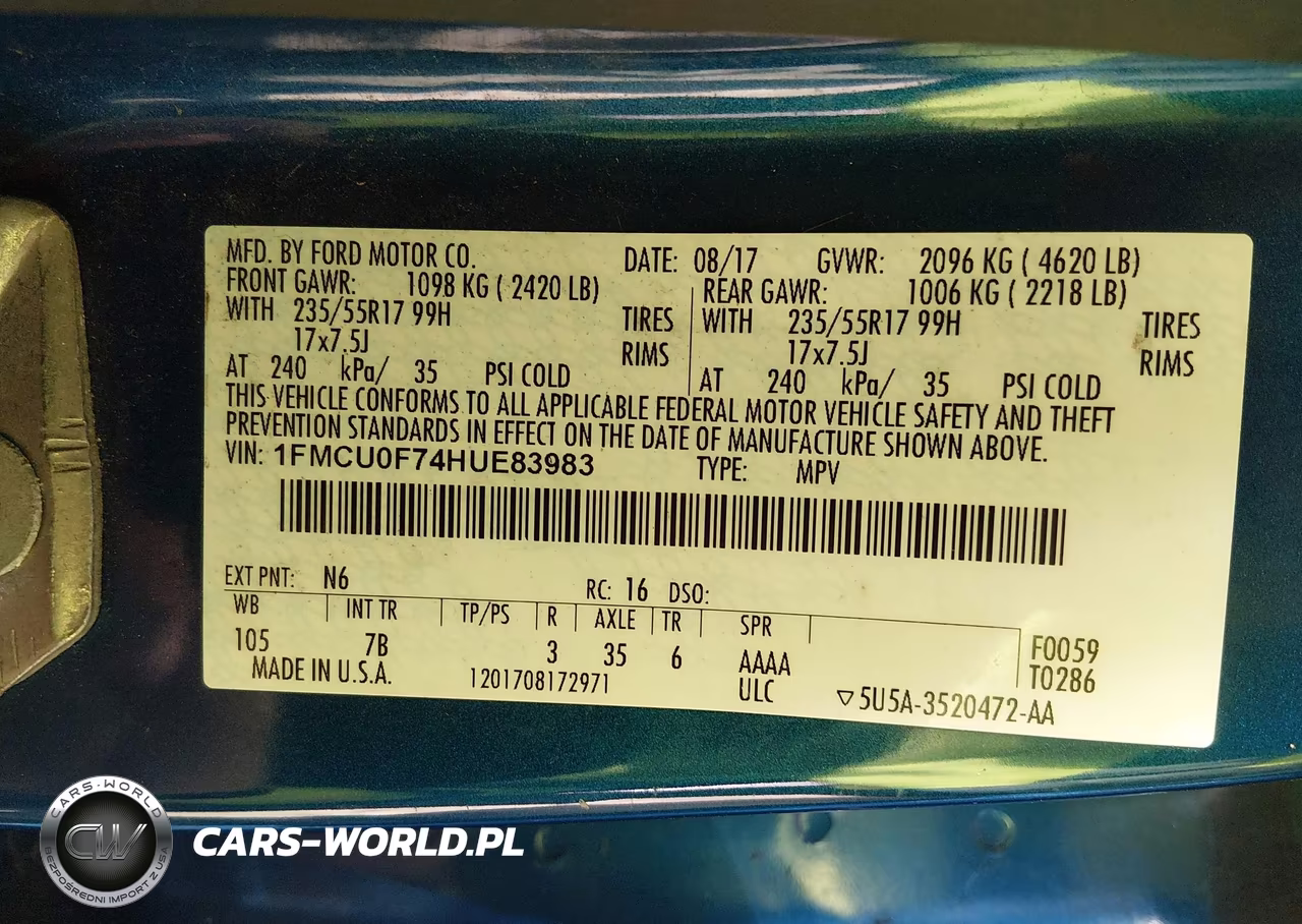 2017 Ford Escape S VIN:1FMCU0F74HUE83983 - 9