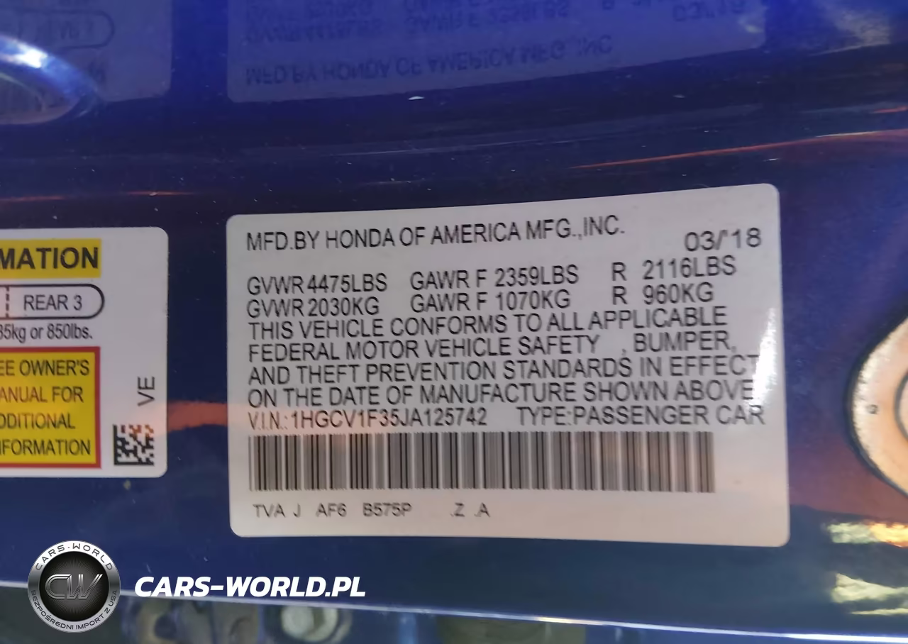 2018 Honda Accord Sport VIN:1HGCV1F35JA125742 - 9