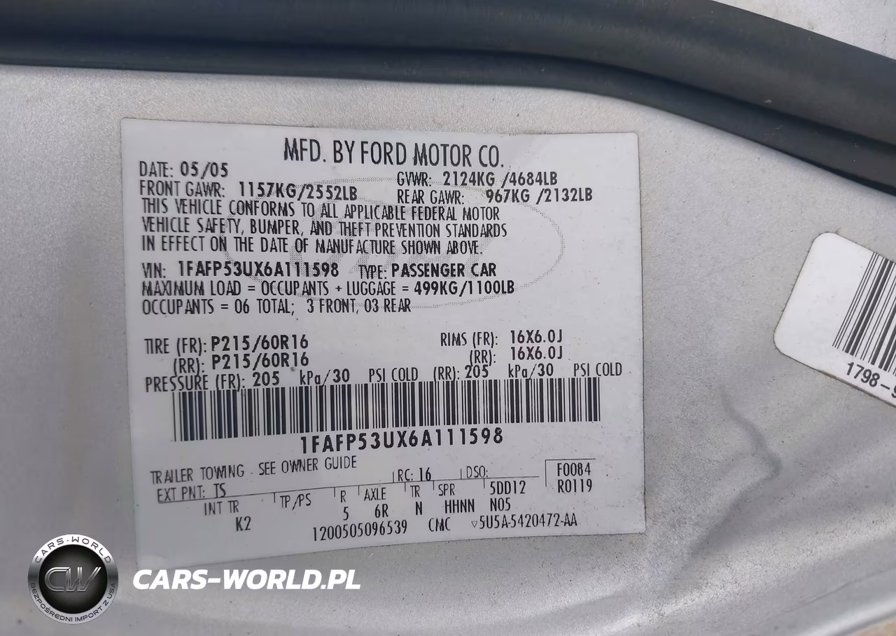 2006 Ford Taurus Se VIN:1FAFP53UX6A111598 - 9