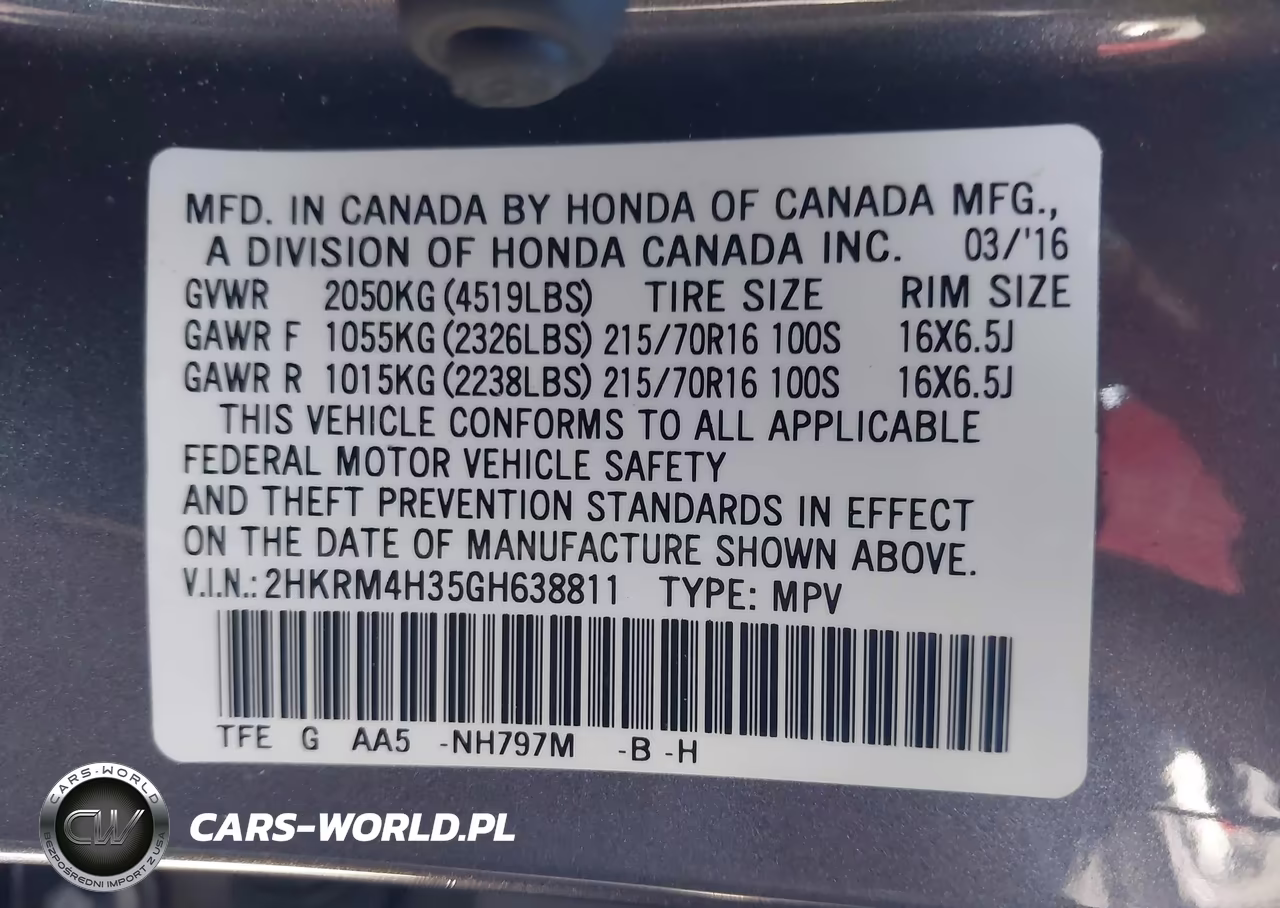 2016 Honda Cr-V Lx VIN:2HKRM4H35GH638811 - 9