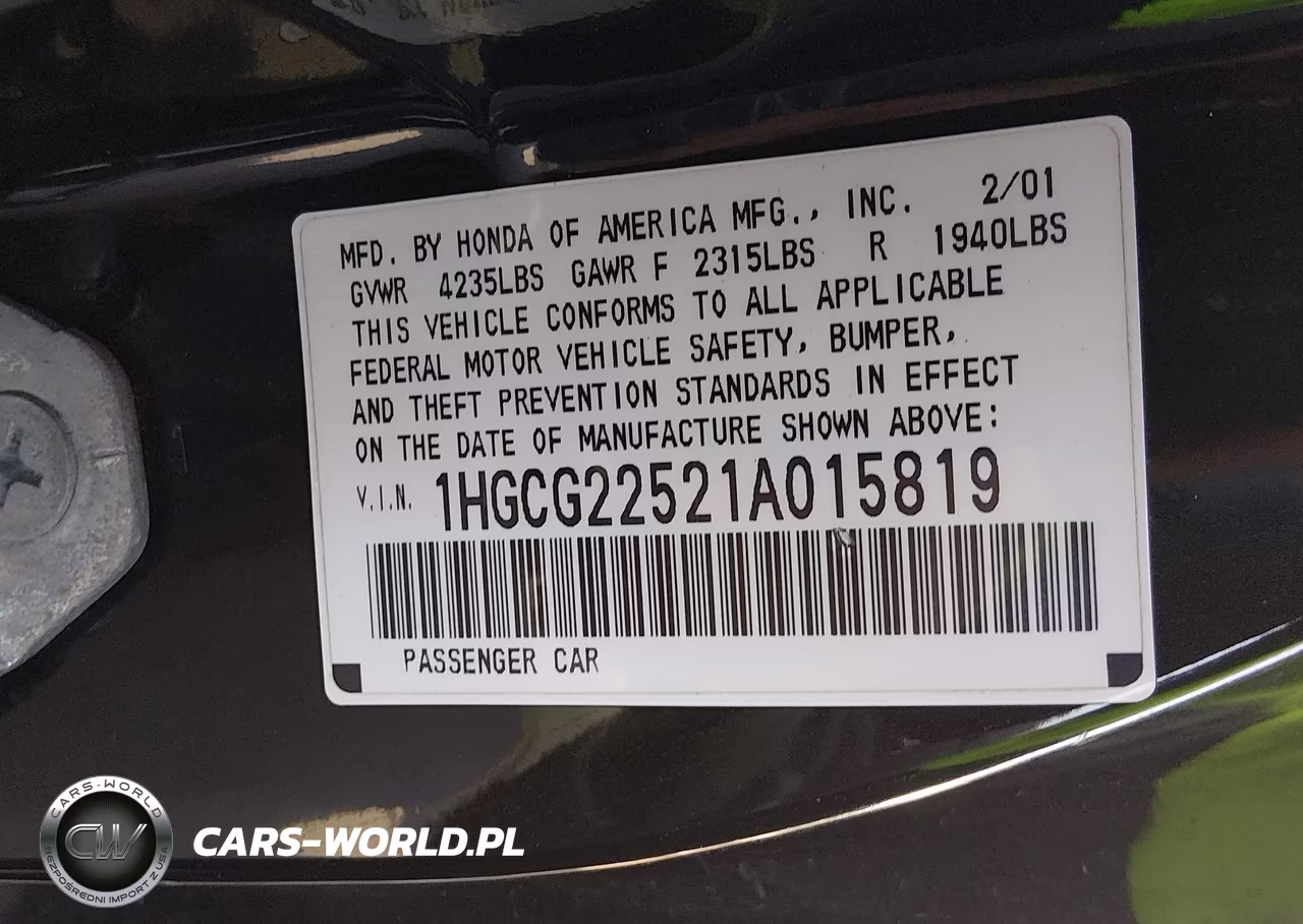 2001 Honda Accord 3.0 Ex VIN:1HGCG22521A015819 - 9