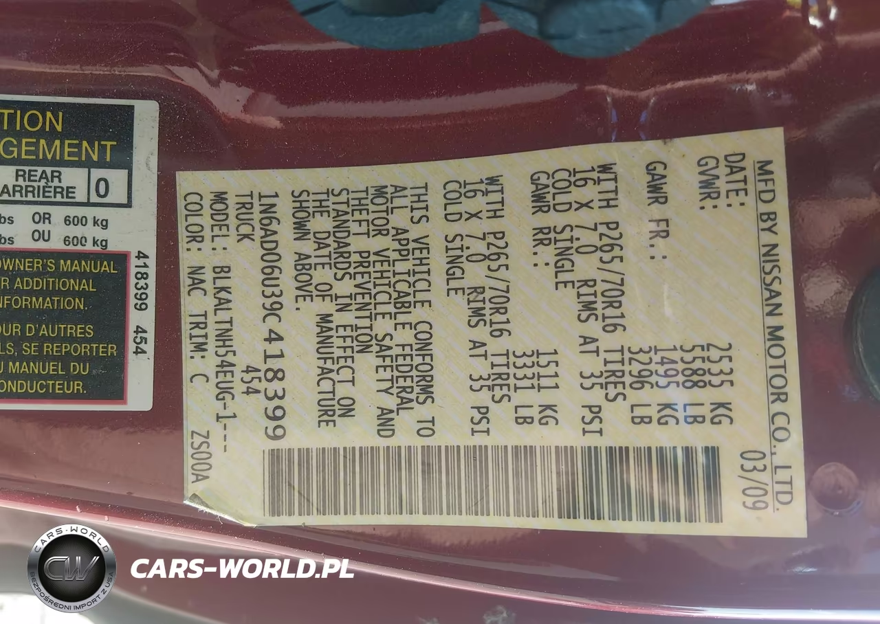 2009 Nissan Frontier Se VIN:1N6AD06U39C418399 - 9