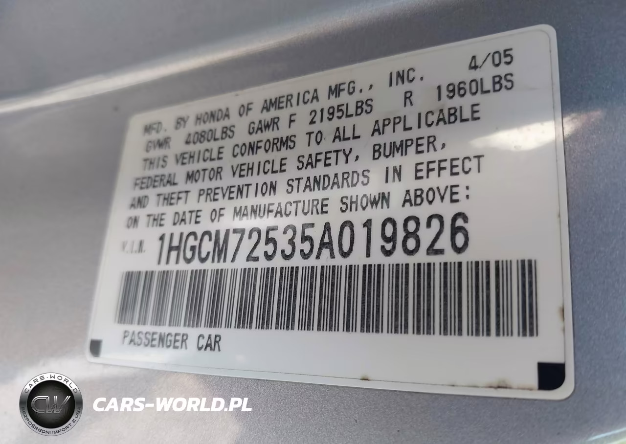 2005 Honda Accord 2.4 Lx Special Edition VIN:1HGCM72535A019826 - 9
