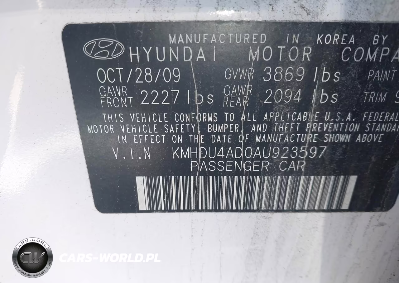 2010 Hyundai Elantra Gls VIN:KMHDU4AD0AU923597 - 9