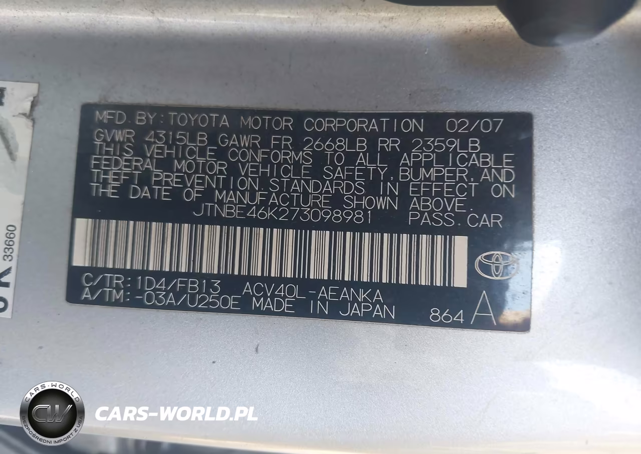 2007 Toyota Camry Le VIN:JTNBE46K273098981 - 9