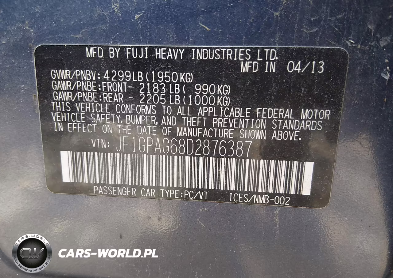 2013 Subaru Impreza 2.0I Limited VIN:JF1GPAG68D2876387 - 9