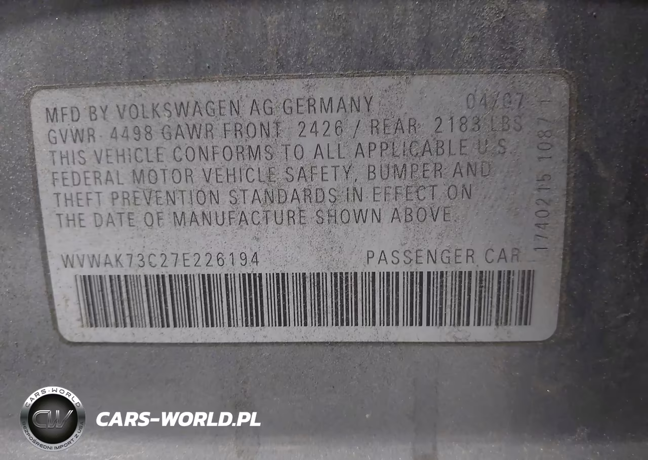 2007 Volkswagen Passat 2.0T-Wolfsburg Edition VIN:WVWAK73C27E226194 - 9