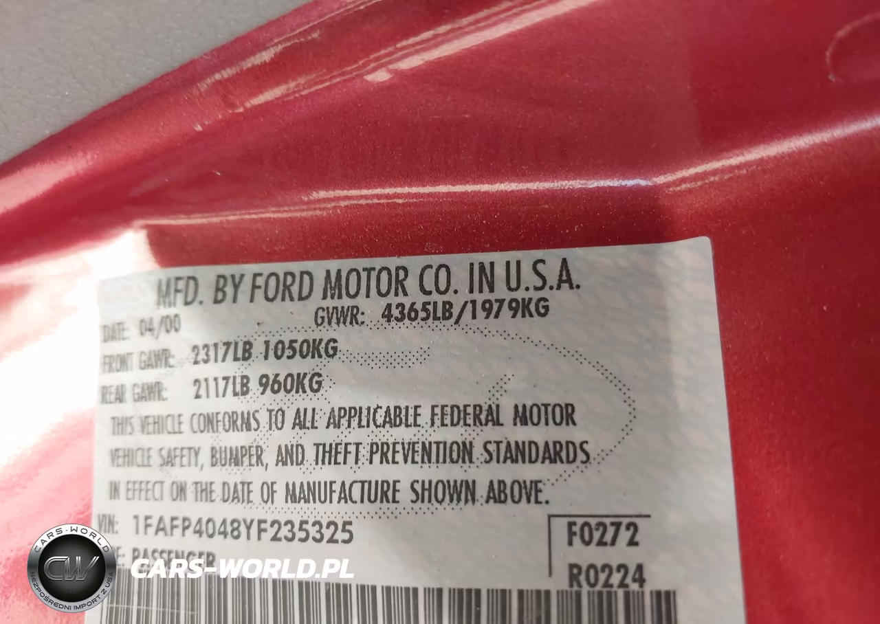 2000 Ford Mustang VIN:1FAFP4048YF235325 - 9