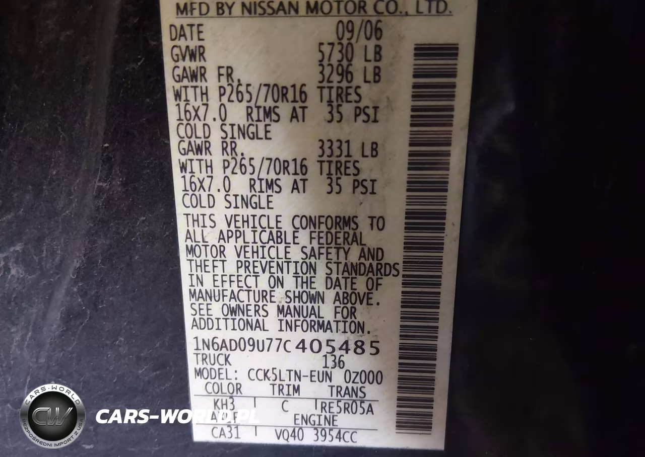 2007 Nissan Frontier Se VIN:1N6AD09U77C405485 - 9