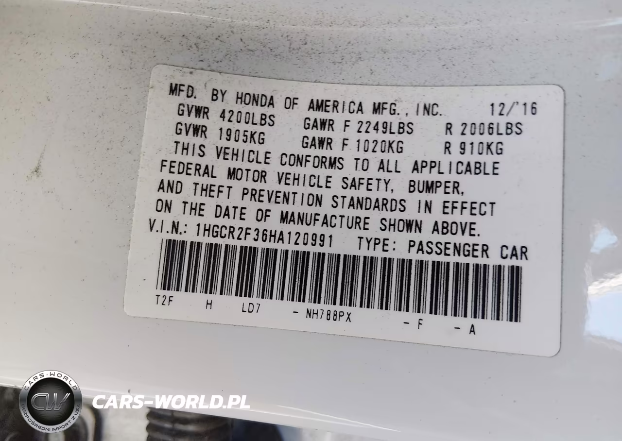 2017 Honda Accord Lx VIN:1HGCR2F36HA120991 - 17
