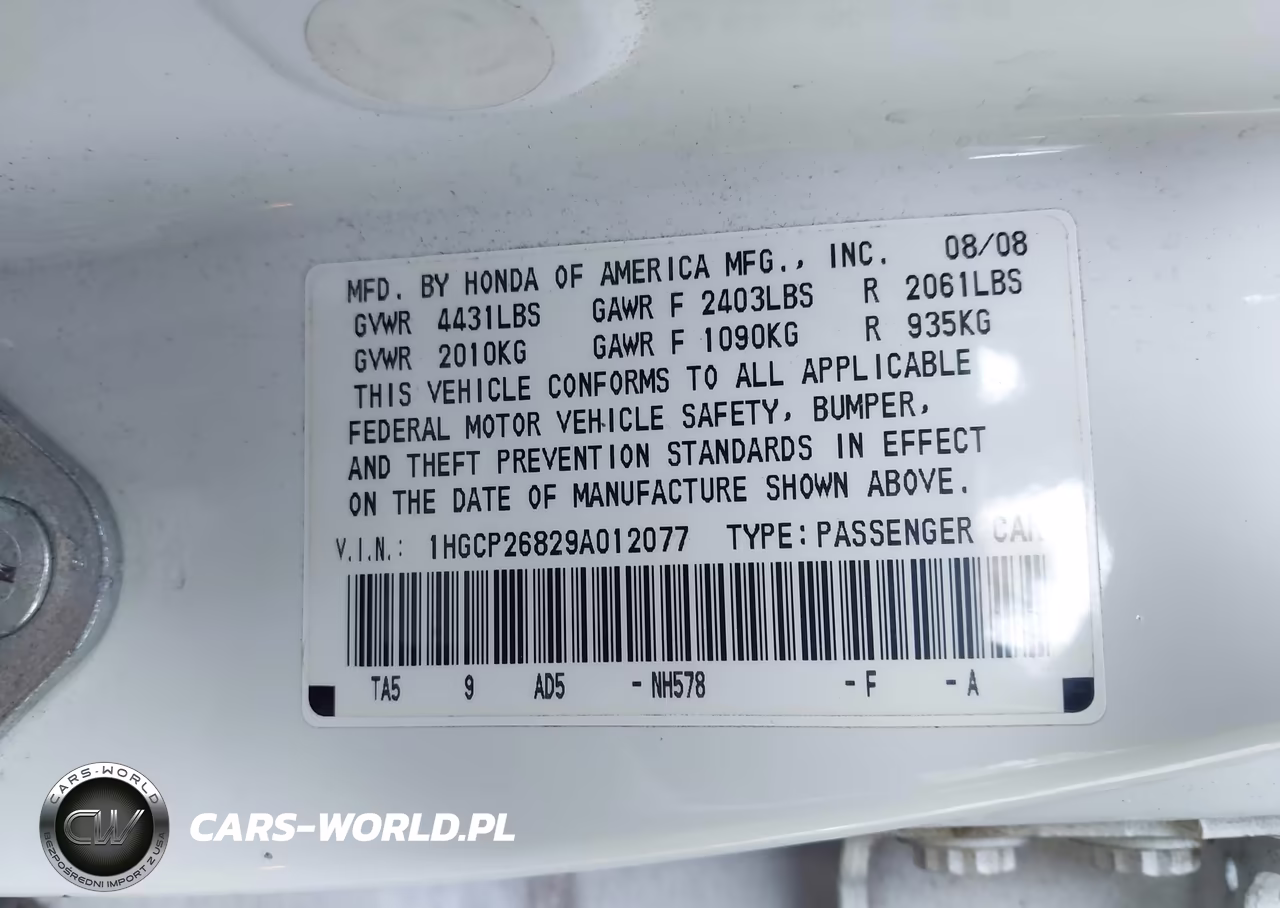 2009 Honda Accord 2.4 Ex-L VIN:1HGCP26829A012077 - 9