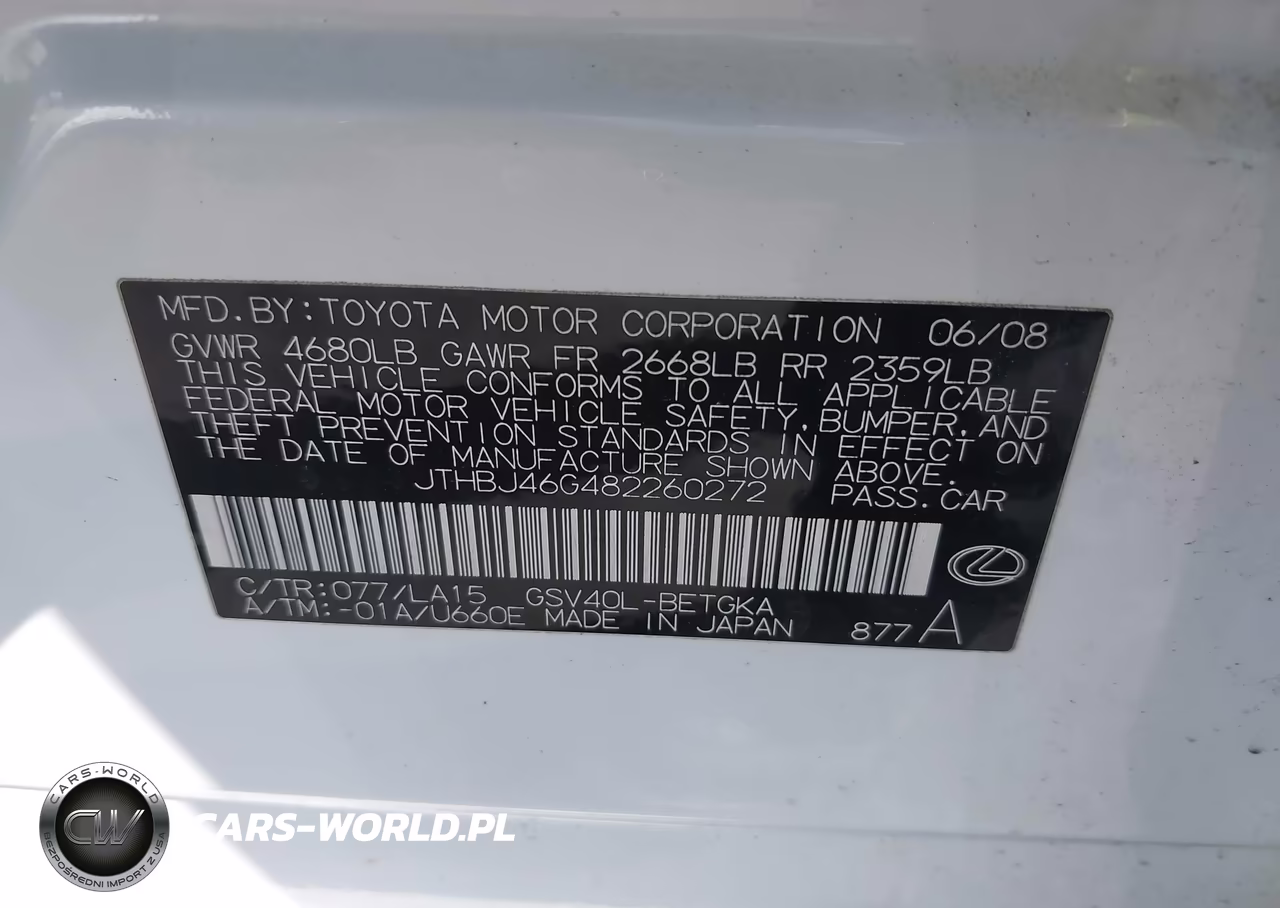 2008 Lexus Es 350 VIN:JTHBJ46G482260272 - 9