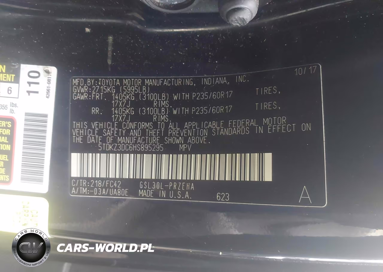 2017 Toyota Sienna Le 8 Passenger VIN:5TDKZ3DC6HS895295 - 9