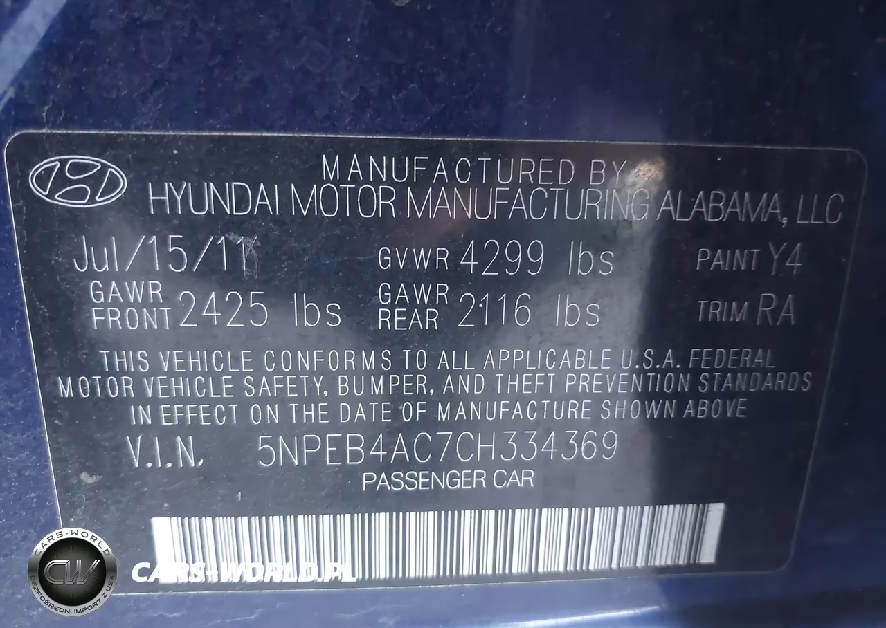 2012 Hyundai Sonata Gls VIN:5NPEB4AC7CH334369 - 9
