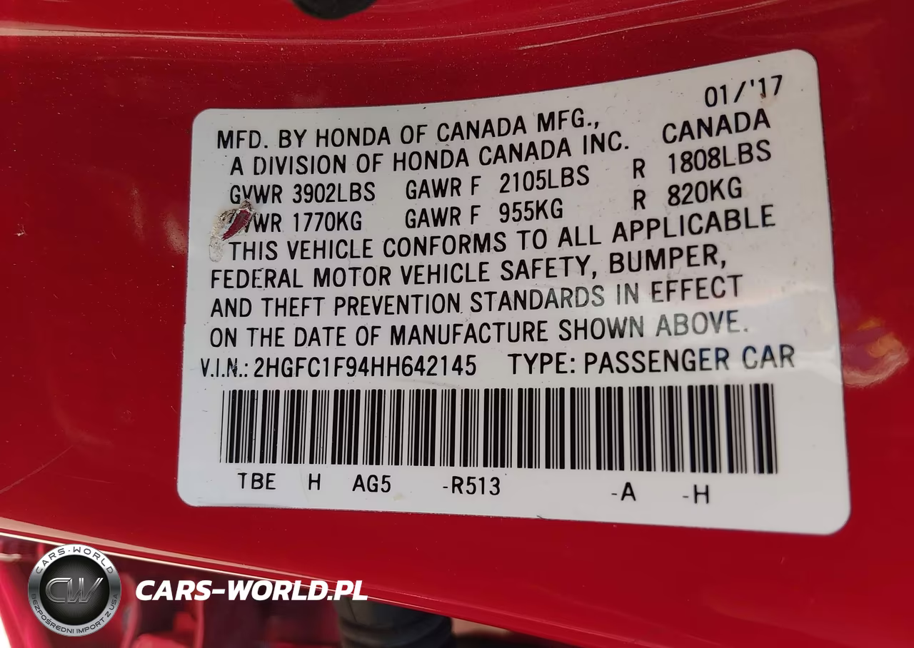 2017 Honda Civic Touring VIN:2HGFC1F94HH642145 - 9