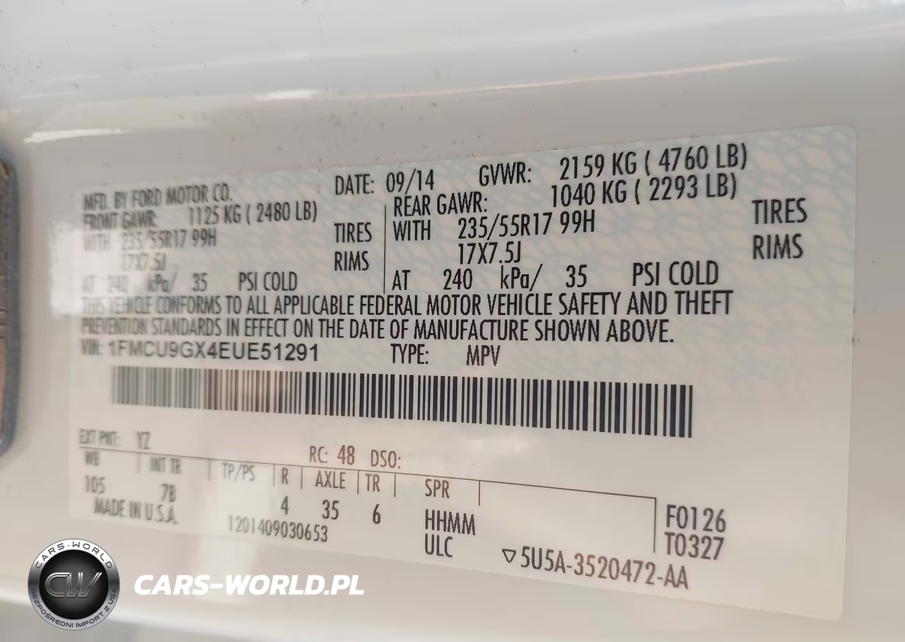 2014 Ford Escape Se VIN:1FMCU9GX4EUE51291 - 9