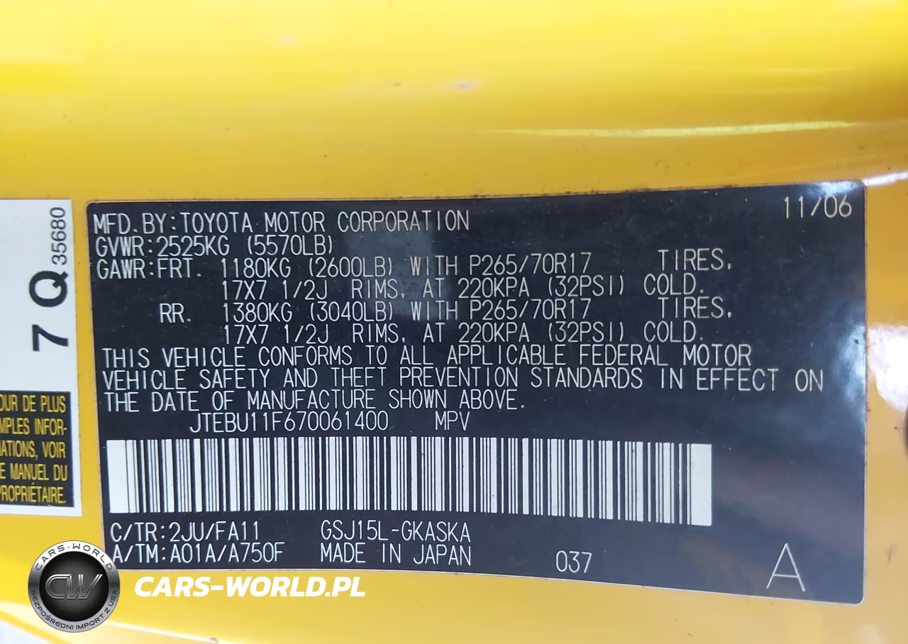 2007 Toyota Fj Cruiser VIN:JTEBU11F670061400 - 9