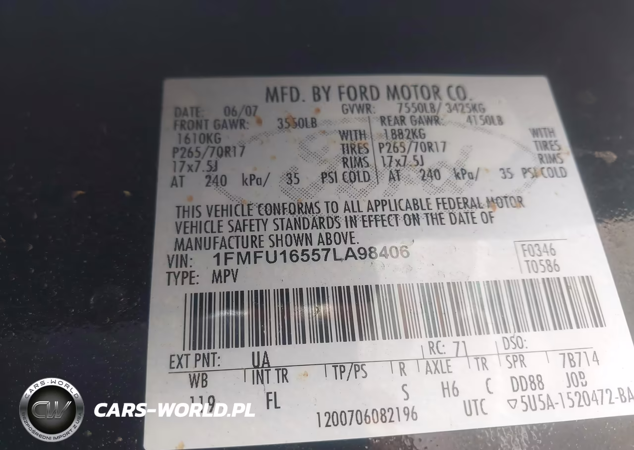 2007 Ford Expedition Xlt VIN:1FMFU16557LA98406 - 9