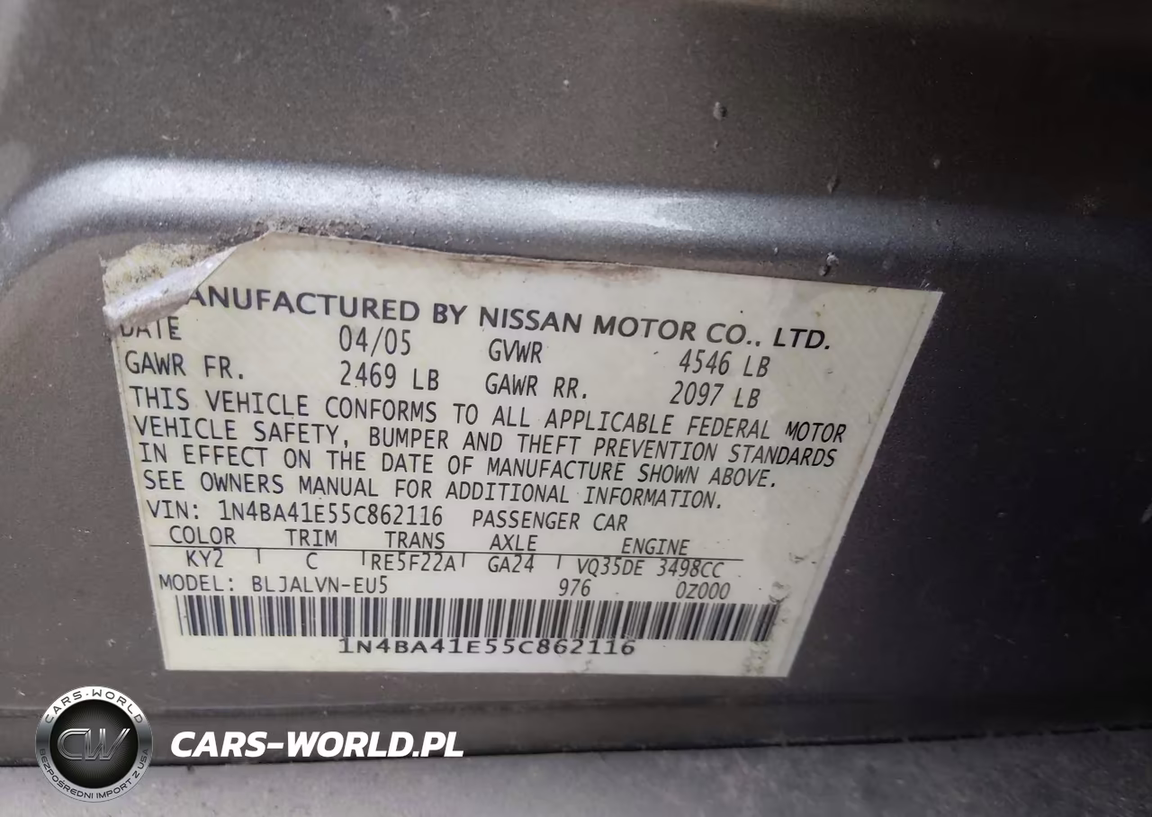 2005 Nissan Maxima 3.5 Sl VIN:1N4BA41E55C862116 - 9