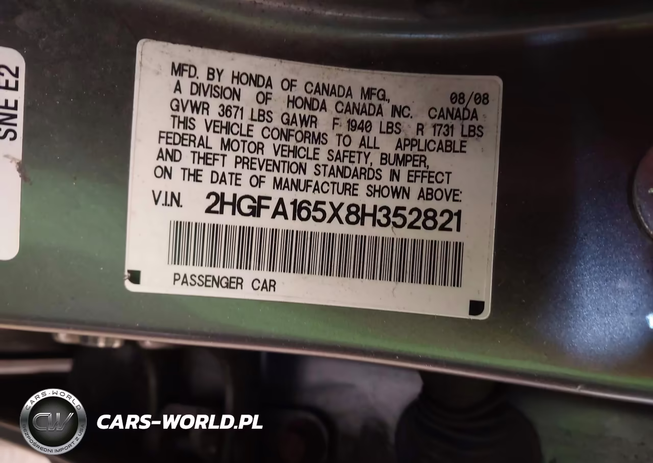 2008 Honda Civic Lx VIN:2HGFA165X8H352821 - 9