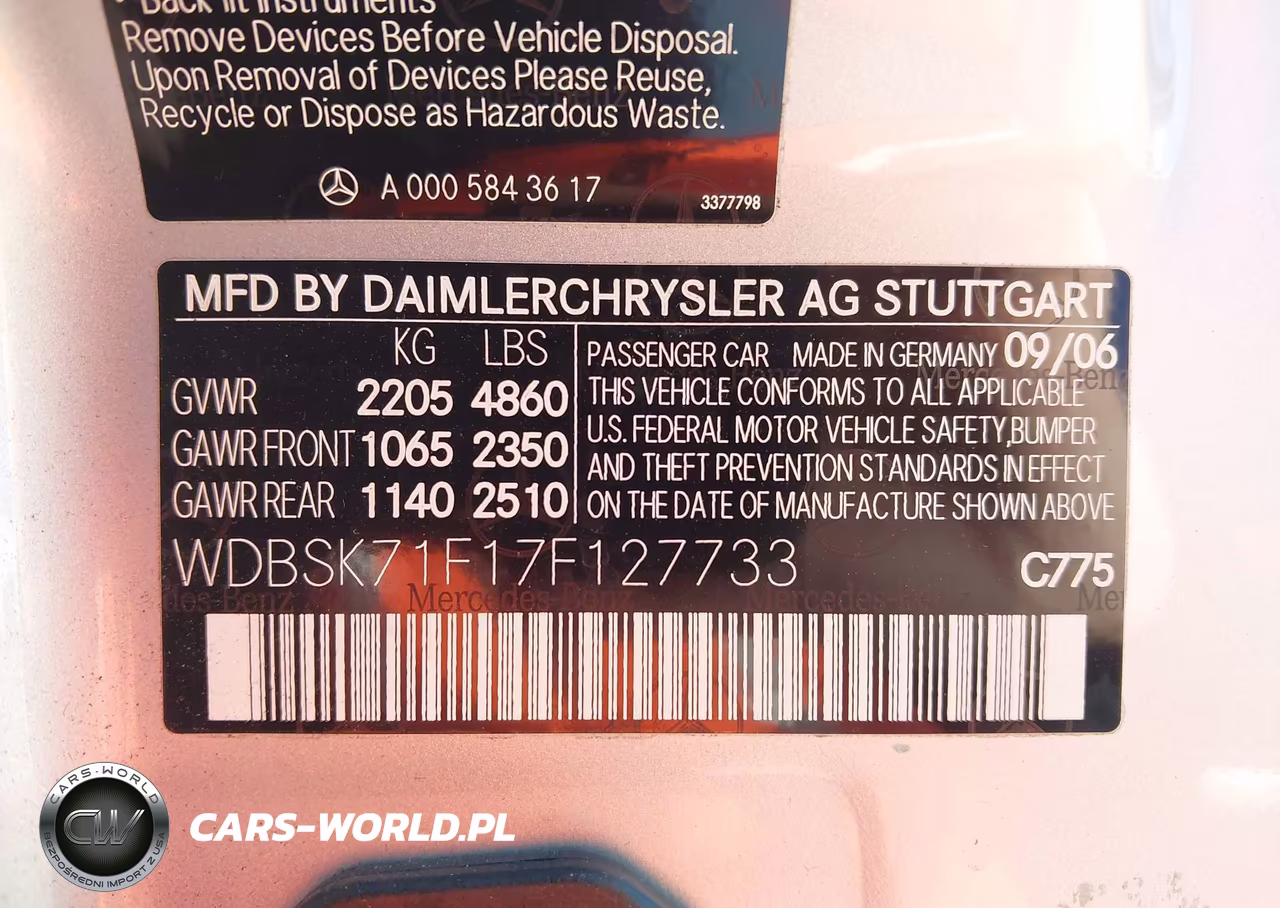 2007 Mercedes-Benz Sl 550 VIN:WDBSK71F17F127733 - 9