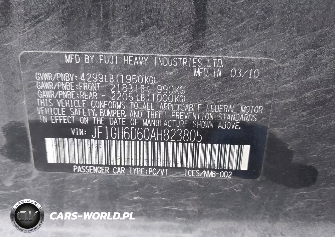 2010 Subaru Impreza Outback Sport VIN:JF1GH6D60AH823805 - 9