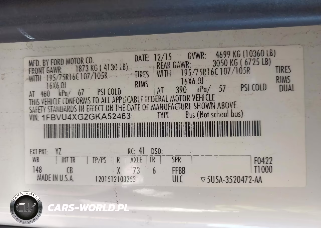 2016 Ford Transit-350 Xl VIN:1FBVU4XG2GKA52463 - 8