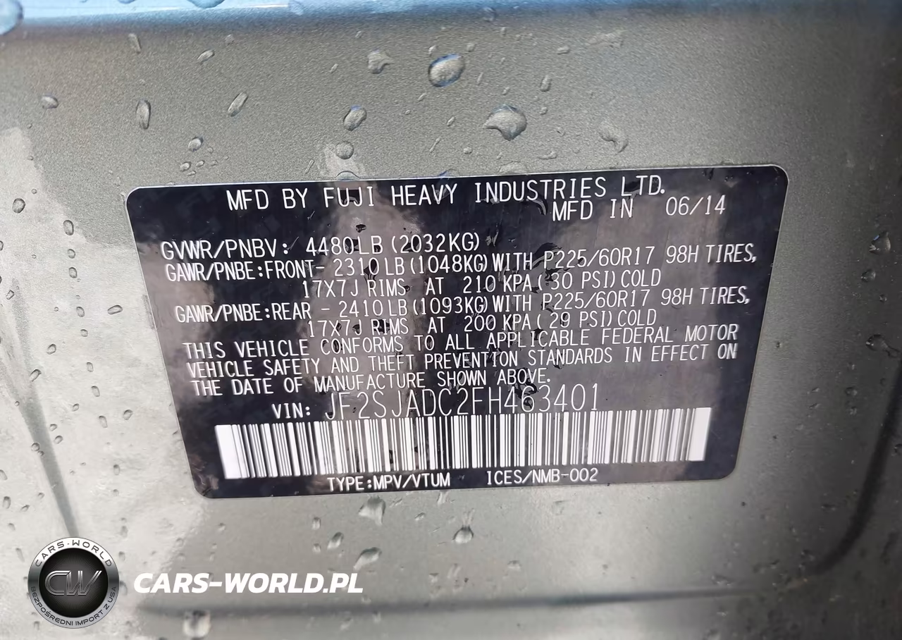2015 Subaru Forester 2.5I Premium VIN:JF2SJADC2FH463401 - 9