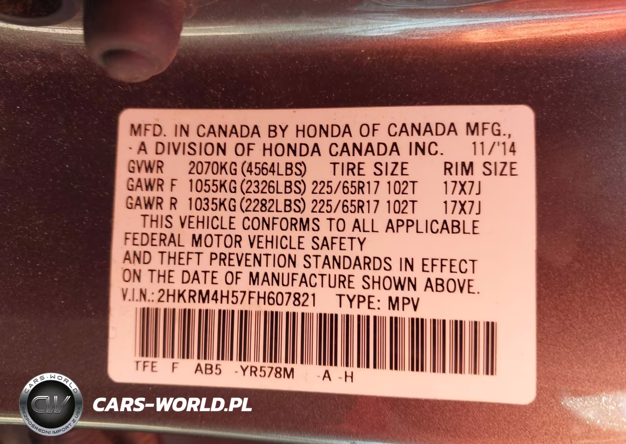 2015 Honda Cr-V Ex VIN:2HKRM4H57FH607821 - 9