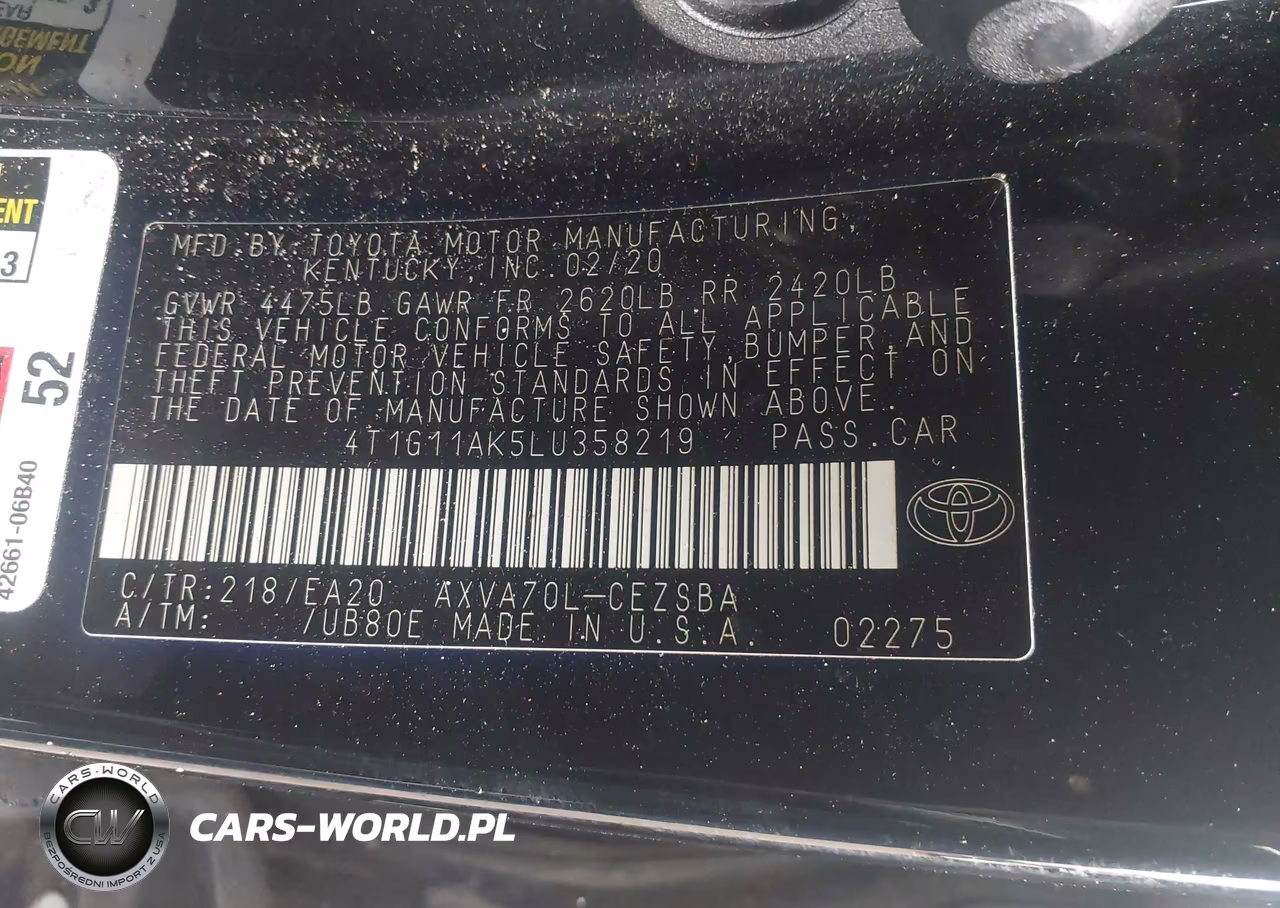 2020 Toyota Camry Se VIN:4T1G11AK5LU358219 - 9