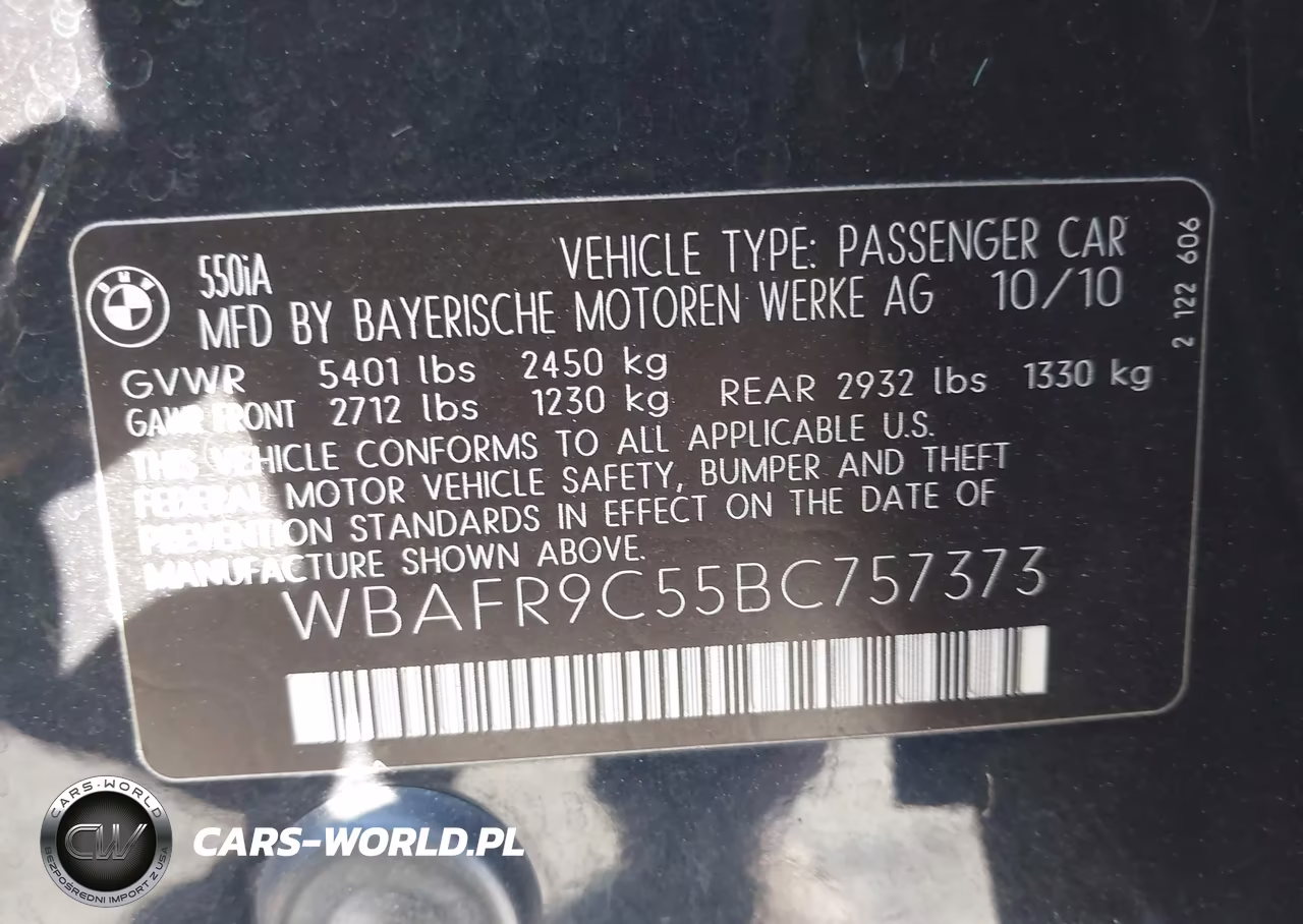 2011 BMW 550I VIN:WBAFR9C55BC757373 - 9