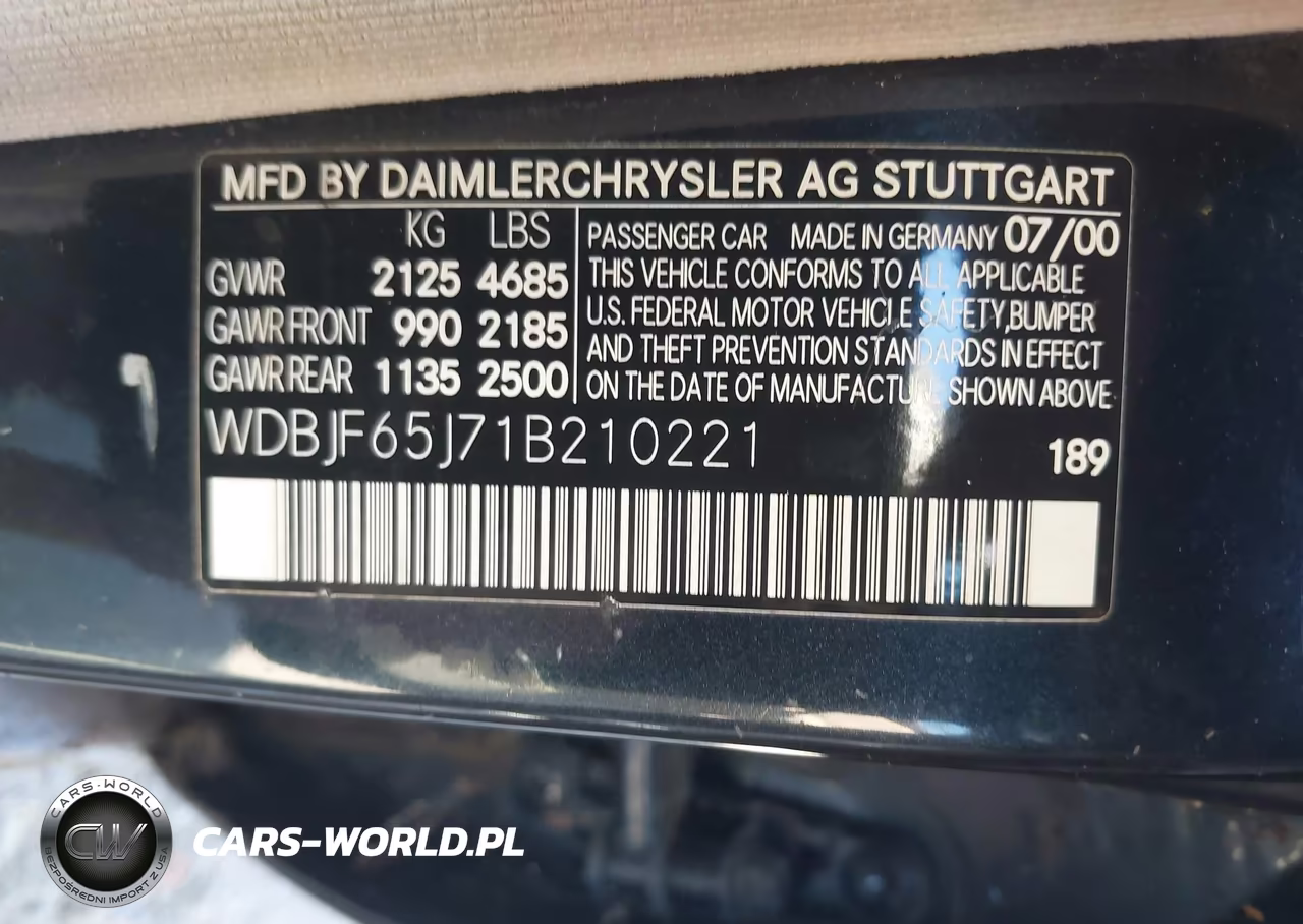 2001 Mercedes-Benz E 320 VIN:WDBJF65J71B210221 - 9
