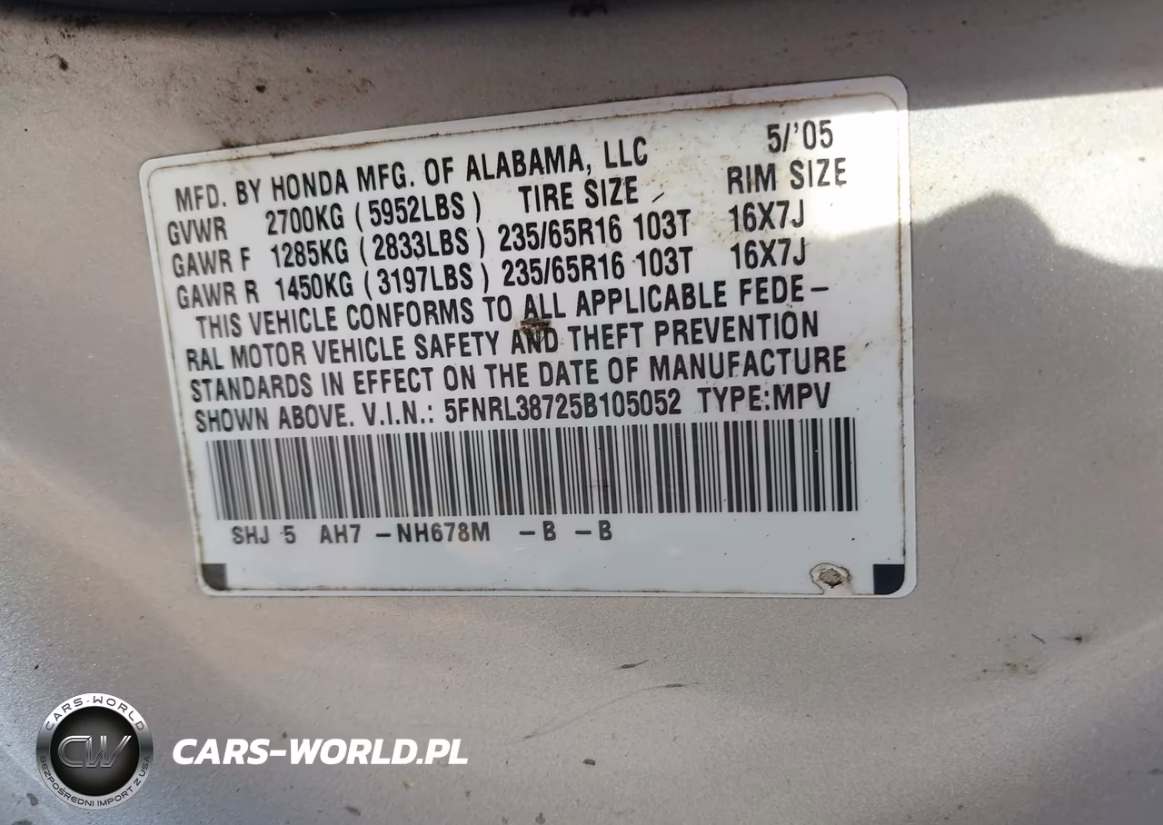 2005 Honda Odyssey Ex-L VIN:5FNRL38725B105052 - 9