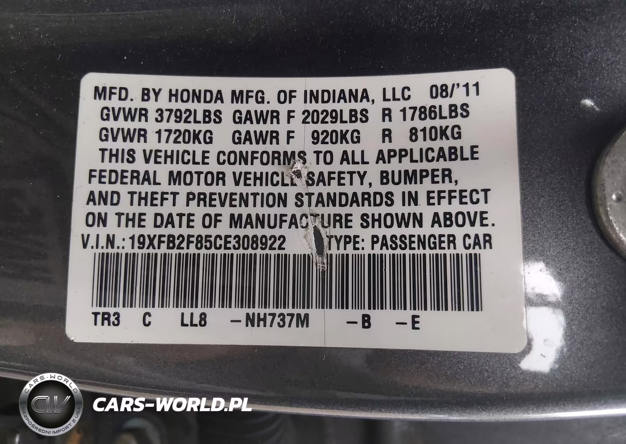 2012 Honda Civic Ex VIN:19XFB2F85CE308922 - 9