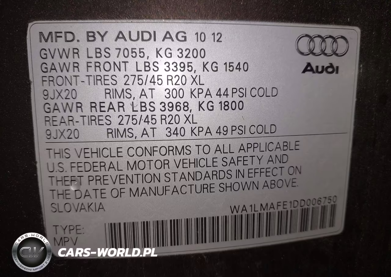 2013 Audi Q7 3.0 Tdi Premium VIN:WA1LMAFE1DD006750 - 9