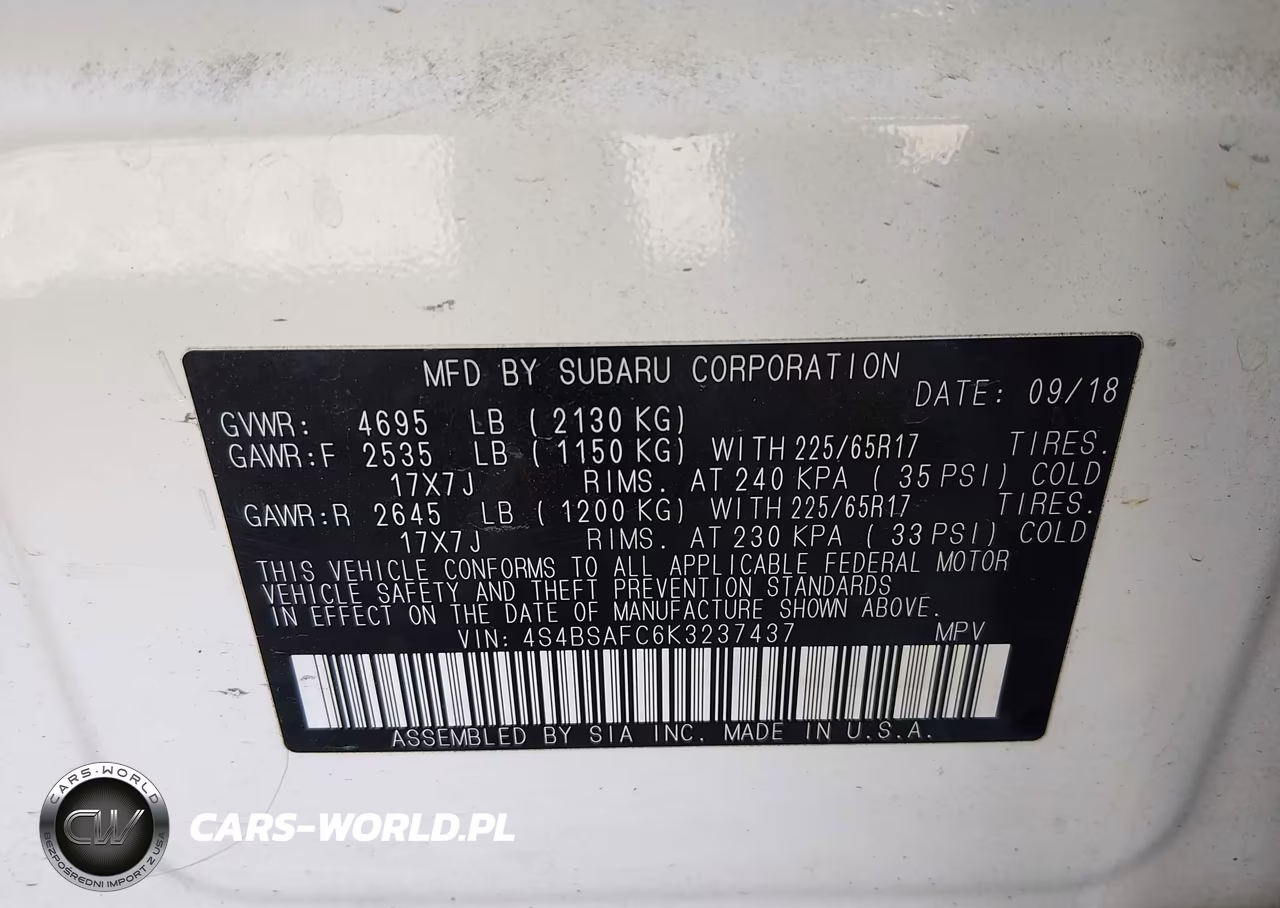 2019 Subaru Outback 2.5I Premium VIN:4S4BSAFC6K3237437 - 9