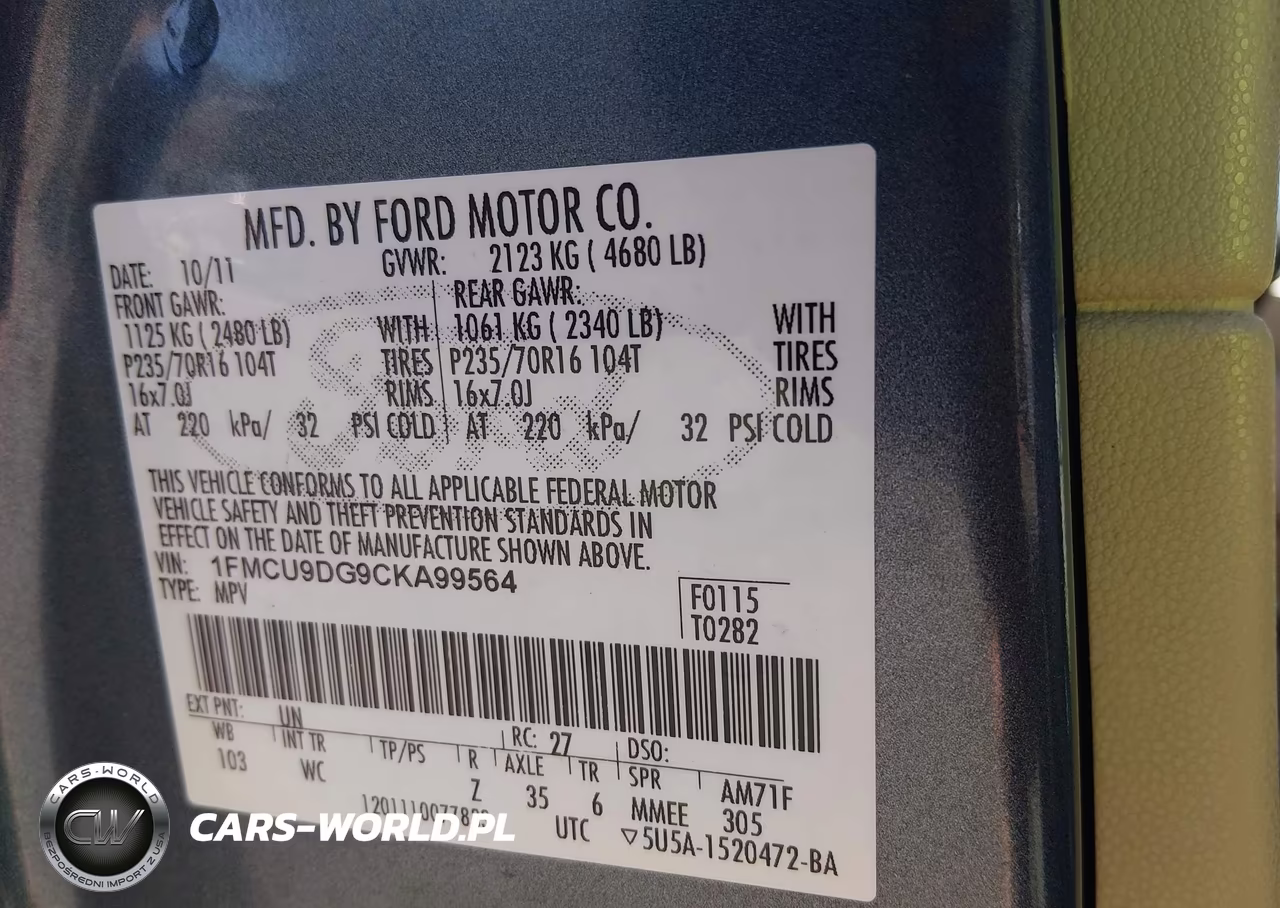 2012 Ford Escape Xlt VIN:1FMCU9DG9CKA99564 - 9