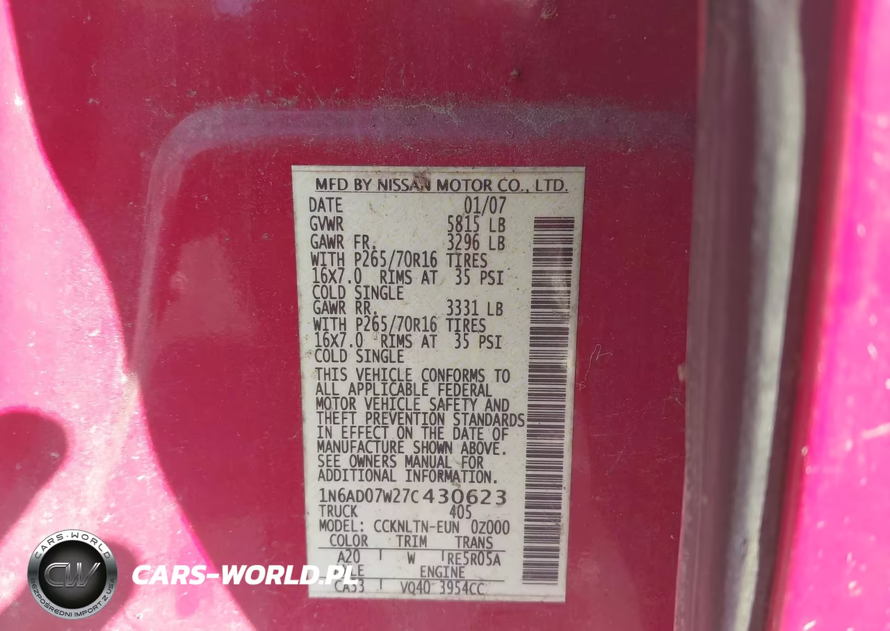2007 Nissan Frontier Se VIN:1N6AD07W27C430623 - 9