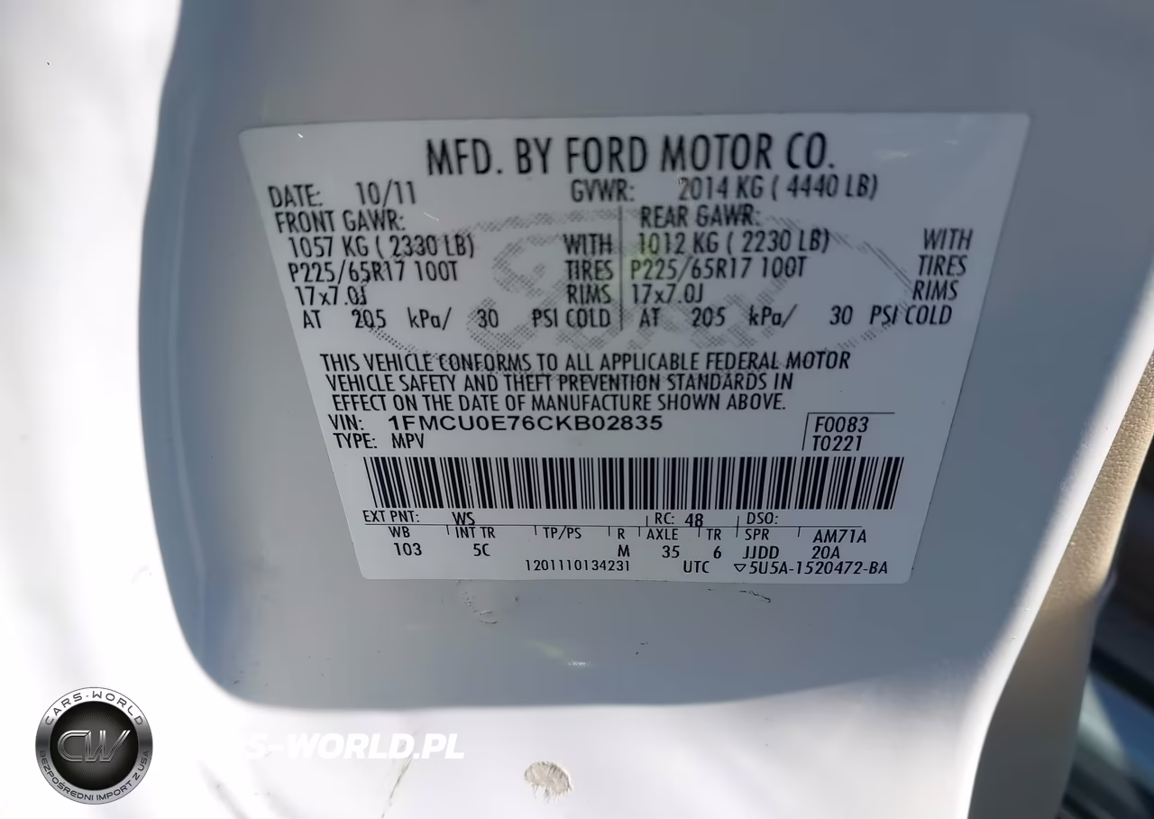 2012 Ford Escape Limited VIN:1FMCU0E76CKB02835 - 9